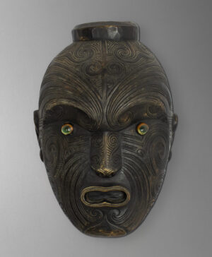 front view of maori mask from new zealand