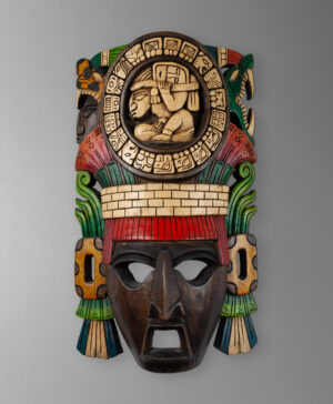 front view of aztec god mask from mexico