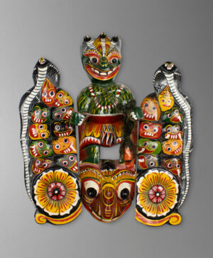 front view of gurulu raksha mask from sri lanka