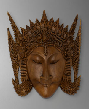 front view of balinese goddess mask from indonesia