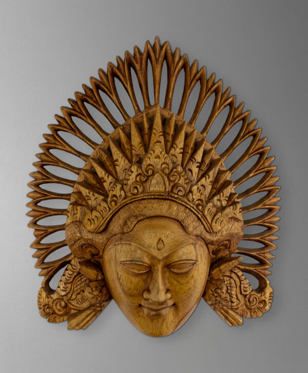 front view of balinese goddess mask from indonesia